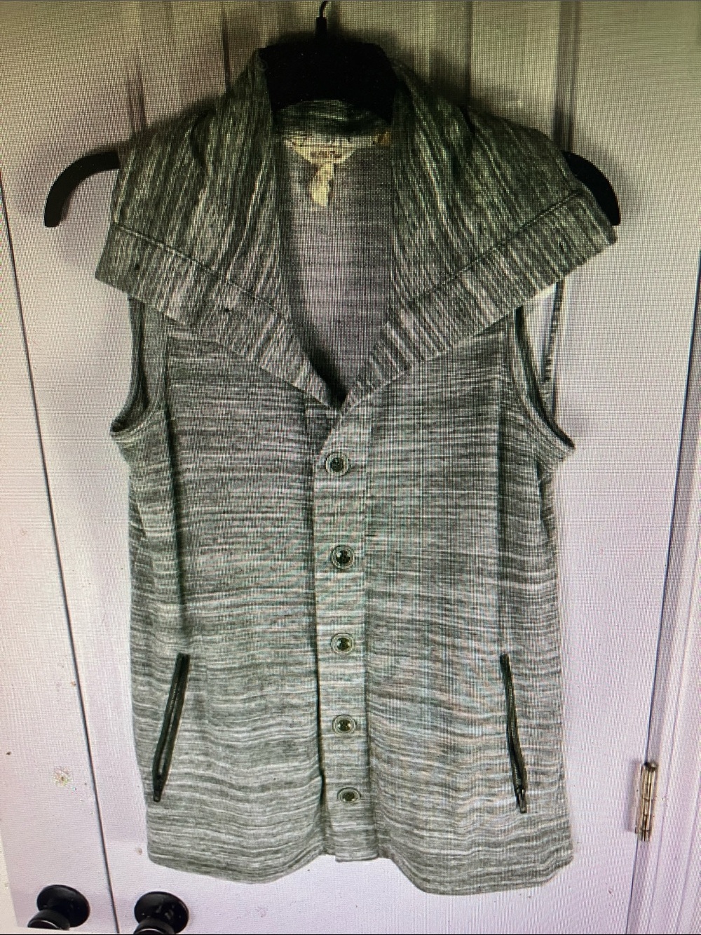 Sleeveless Hooded Button-Front Vest in Heathered Gray